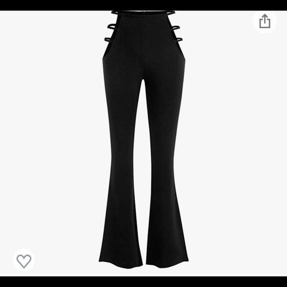 Women's High Waist Cut Out Pants Ladder Bootcut Textured Flare Pants Wide Leg - Picture 3 of 3